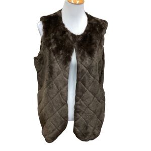 Talbots Brown Faux Fur Cuddly Vest Misses Size L
